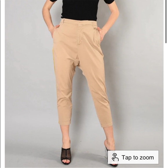 Nili Lotan Khaki Yellow Striped Linen Pants Size 10 - Picture 4 of 14